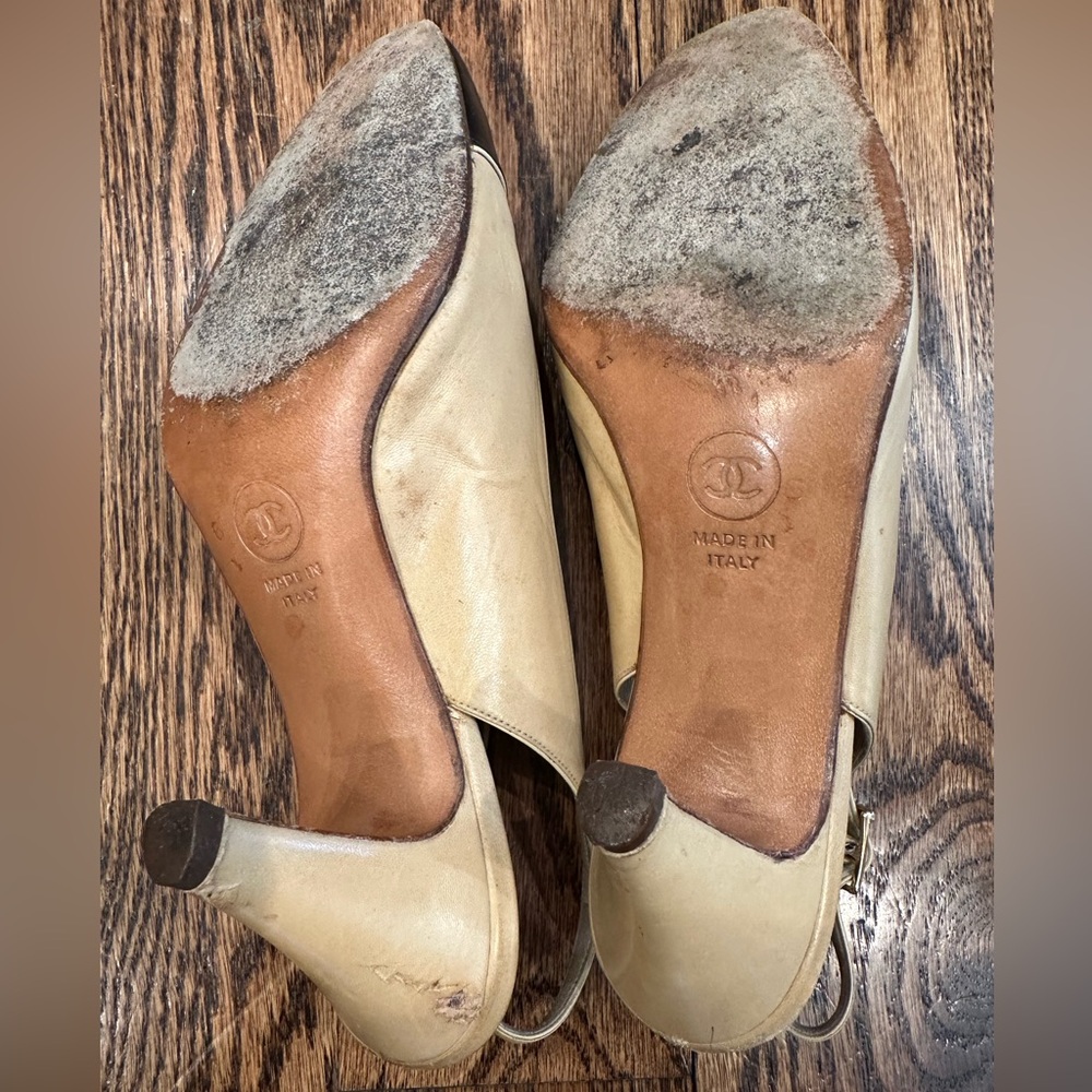 Chanel vintage classic sling back leather pumps heels with original box base - Picture 9 of 10